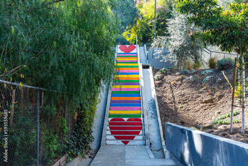View of the Rainbow Staircase in Silver Lake, Los Angeles, California, USA
