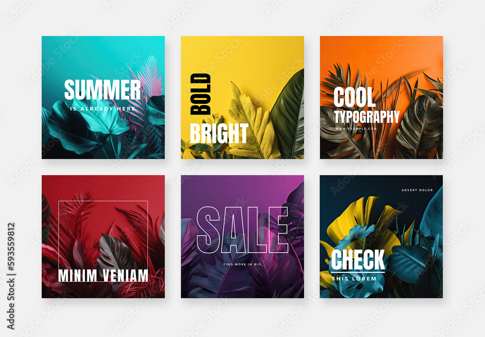 Summer Social Media Layouts With Tropical Backgrounds With Generative