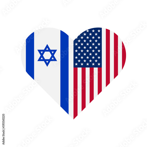 unity concept. heart shape icon with israel and american flags. vector illustration isolated on white background