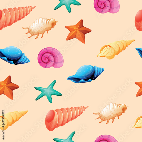 vector illustration of seamless pattern with seashells