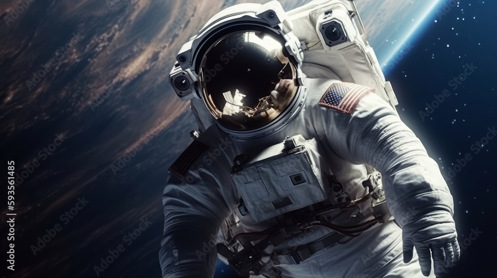 Naklejka premium 地球をバックにした宇宙飛行士：AI作品 