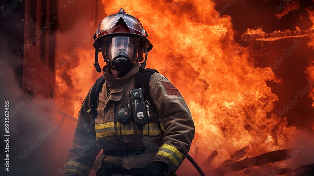 The Heroic Firefighter Battling an Epic Blaze. Generative AI The Heroic Firefighter Battling an Epic Blaze. Generative AI