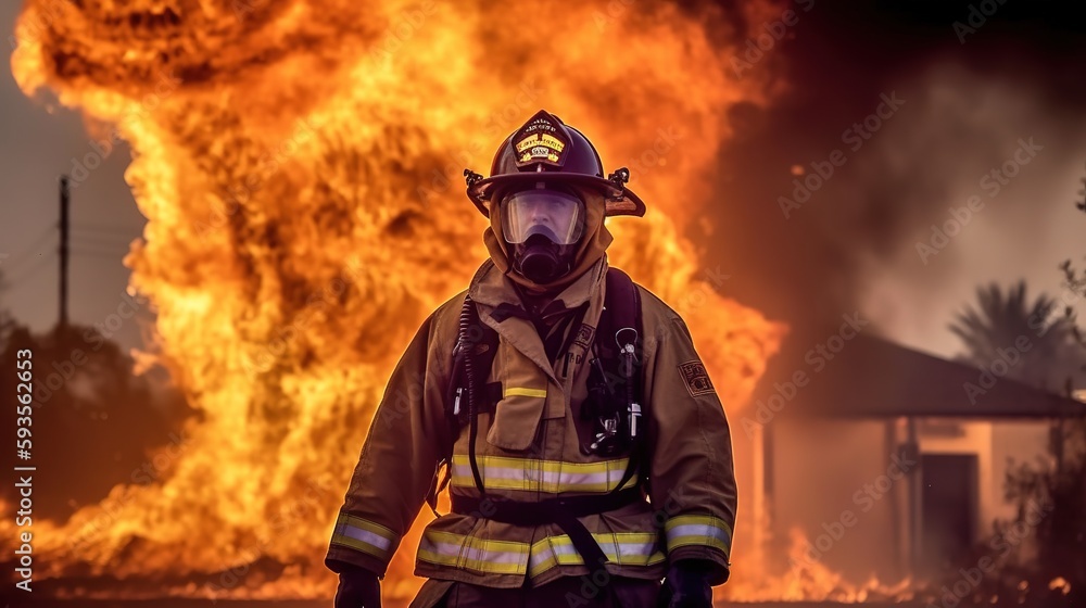 The Heroic Firefighter Battling an Epic Blaze. Generative AI The Heroic Firefighter Battling an Epic Blaze. Generative AI