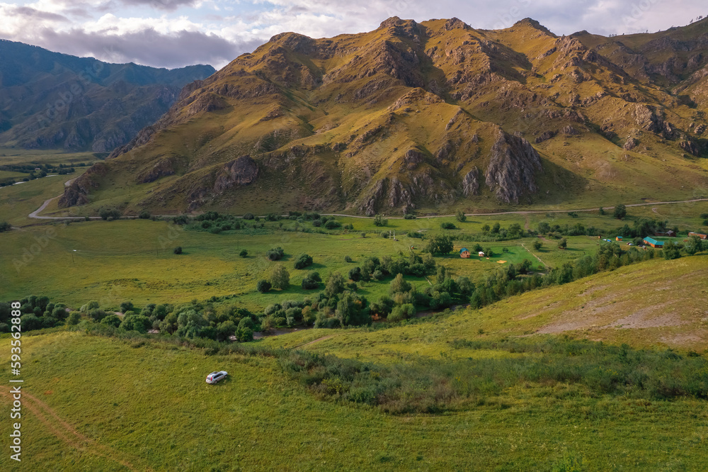 Summer landscape of the Altai Mountains, aerial top view