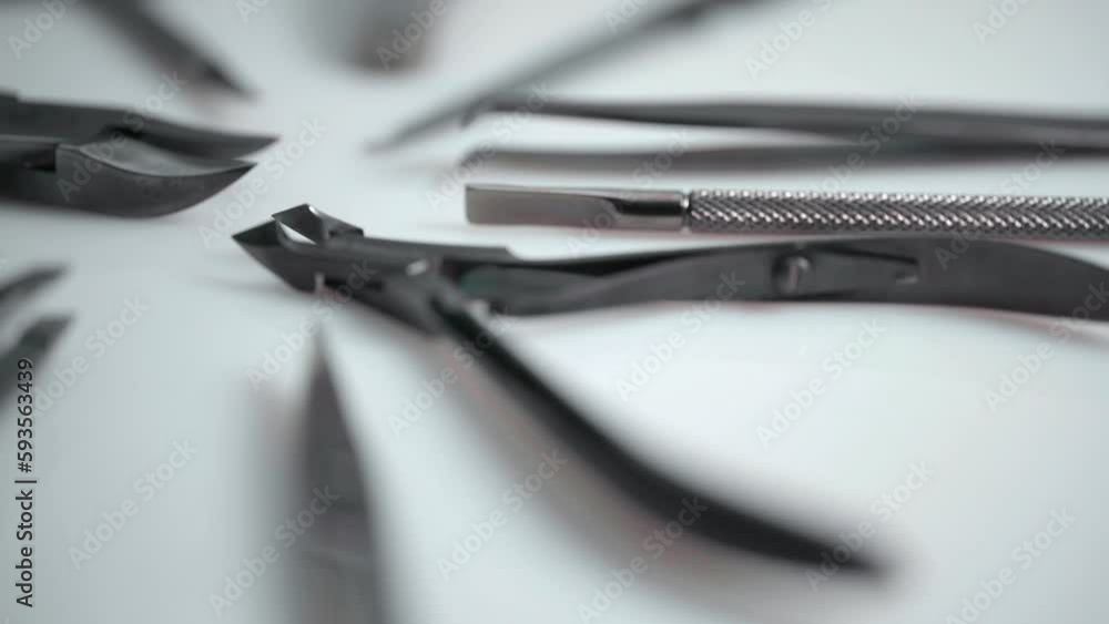 Manicurist Tools Used For Manicures By Beauticians, Closeup Manicurist Tools Used For Manicures By Beauticians, Closeup