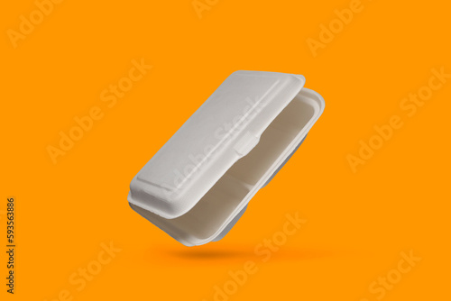Valokuva Eco friendly food paper packaging container, flying biodegradable paper box made