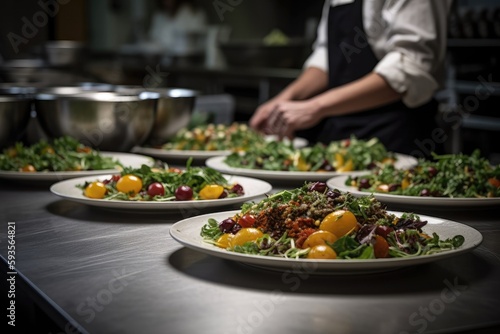 Salads Defocused Chef In The Background. Generative AI