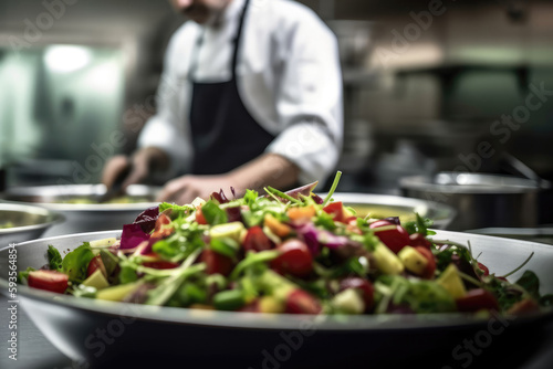 Salads Defocused Chef In The Background. Generative AI