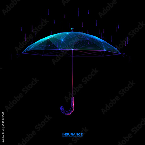 Abstract Futuristic umbrella isolated on black background. Technology blue-purple color style. Low poly wireframe. insurance or security concept. Low poly wireframe vector illustration