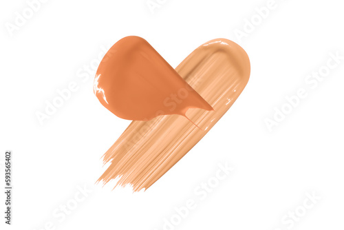 Two strokes of facial foundation in light beige and dark color. Isolated PNG