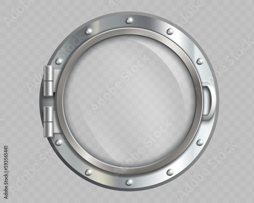 Metal round porthole with glass window photo