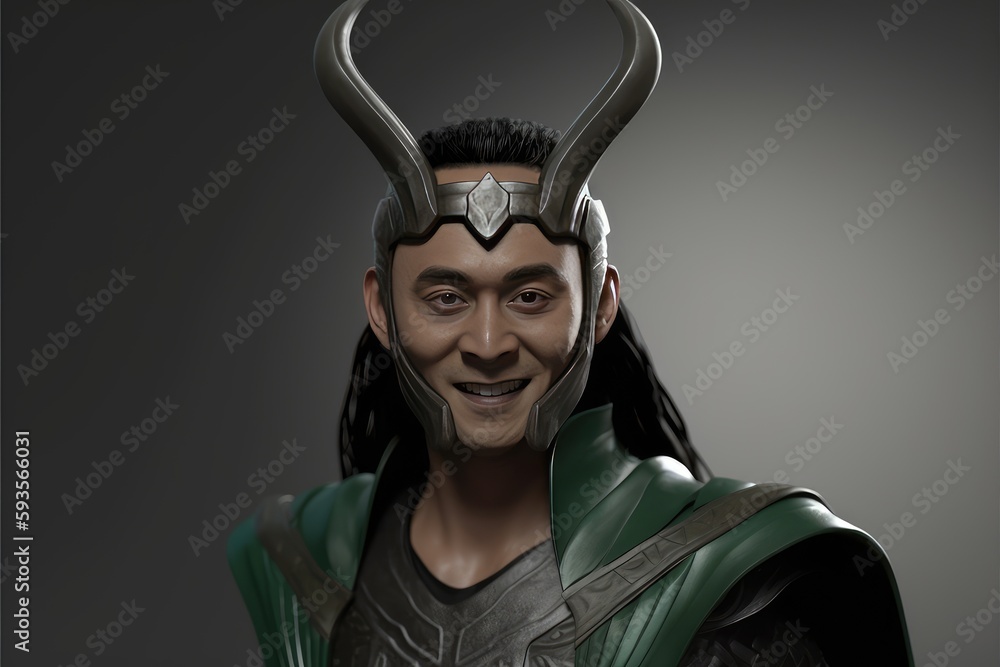 Loki god of mischief, trickster god of Norse Mythology who has the ability to change his shape and sex, created with generative ai - obrazy, fototapety, plakaty 
