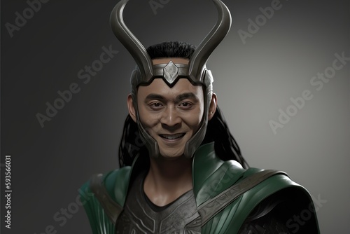 Loki god of mischief, trickster god of Norse Mythology who has the ability to change his shape and sex, created with generative ai