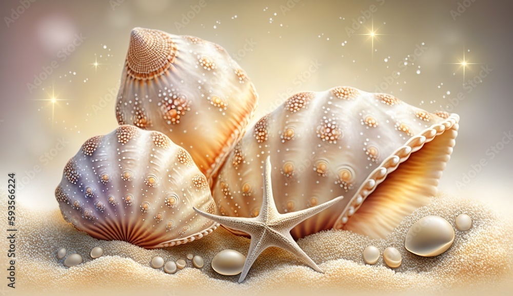 Shells on sandy beach. Generative AI Shells on sandy beach. Generative AI