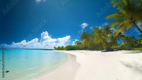 beach with palm trees. Generative AI illustration