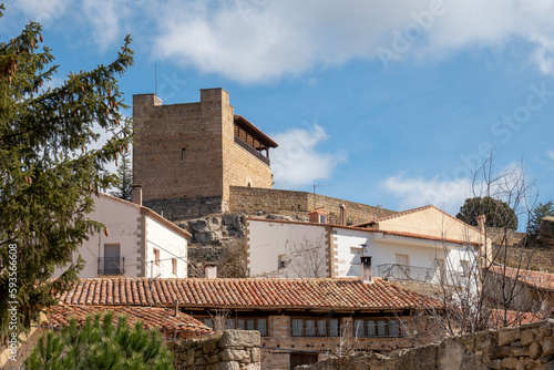 El Castellar stone village in Gudar mountains Teruel Aragon Spain on March 11, 2023. The castle.