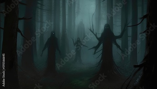 dark forest with ghosts