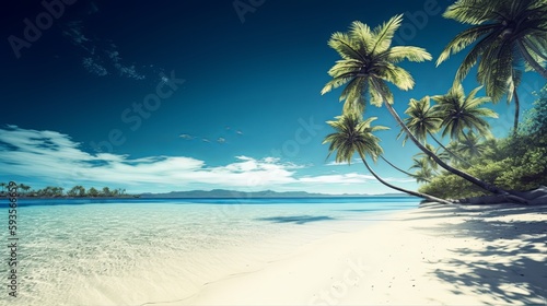 beach with palm trees. Generative AI illustration © EZPS