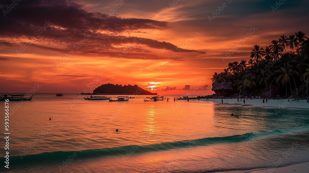 evening sunset Boracay island, Western Visayas, Philippines beach on the ocean. ai generative