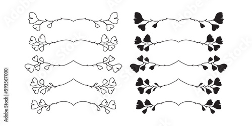 Hand drawn ginkgo biloba text divider. Set of floral text dividers. 