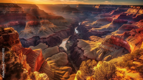 View of the Grand Canyon from a helicopter, USA. ai generative