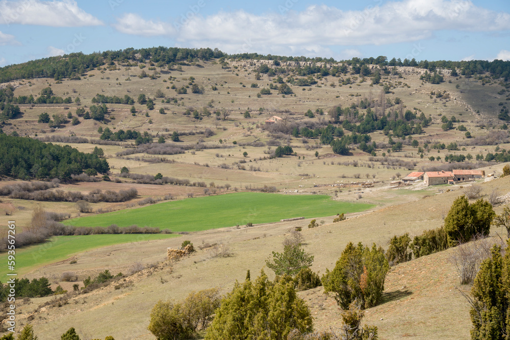 Naklejka premium Green landscape in spring Gudar mountains in Teruel Aragon Spain
