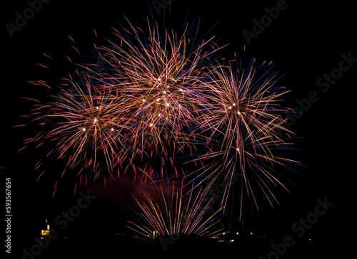 Beautiful colorful firework against dark sky