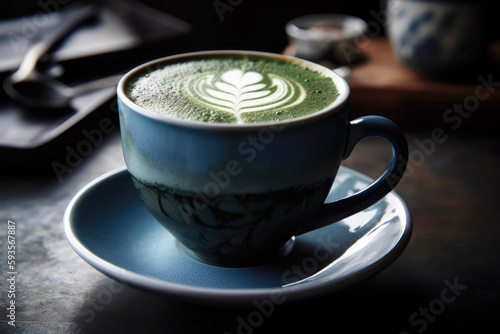 Blue Algae Latte With Coconut Milk And Honey. Generative AI