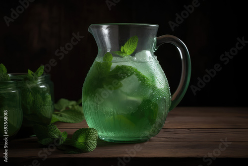 Pitcher Of Aloe Vera Juice With Mint Leaves. Generative AI