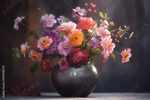 Vibrant Floral Arrangement in a Colorful Vase