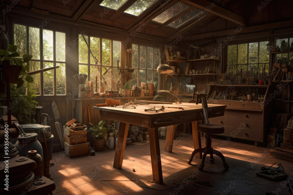 Fototapeta premium Wooden tool shed. Generative AI