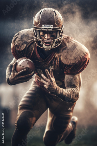 American football player holdng a ball, created with generative AI © MiraCle72