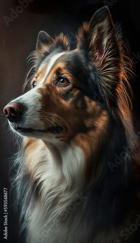 Collie Portrait Dog On Dark Background - Generative AI © FotoIdee
