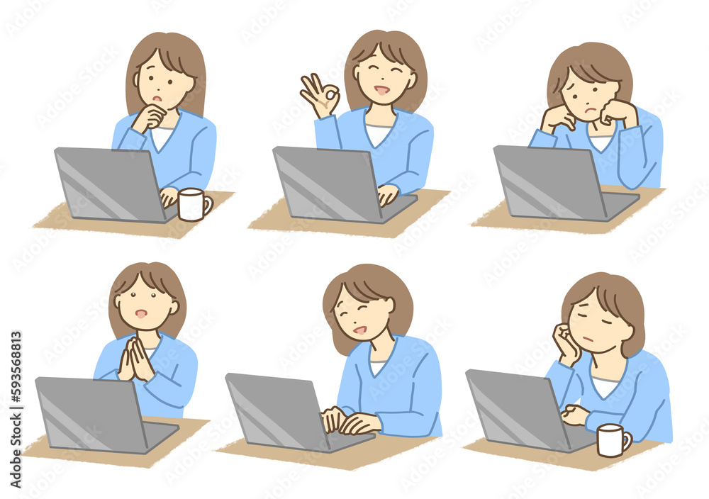 woman using a computer illustration woman using a computer illustration