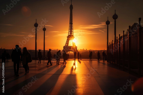 Sunset in front of the Eiffel tower. Generative AI © Andrii 