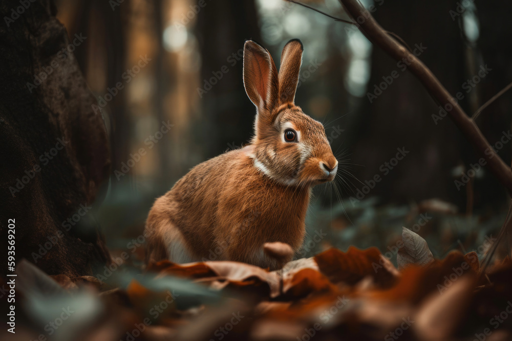 Fototapeta premium Rabbit in a forest. Generative AI