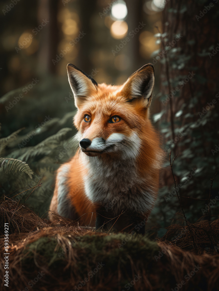 Fox in a forest. Generative AI