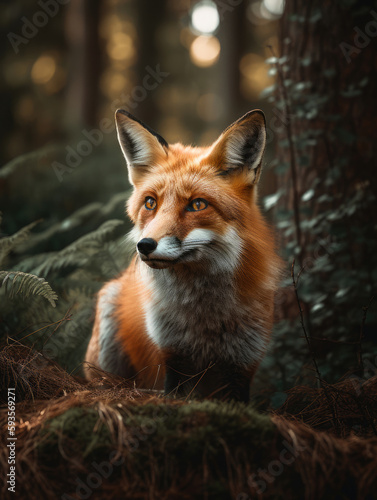 Fox in a forest. Generative AI