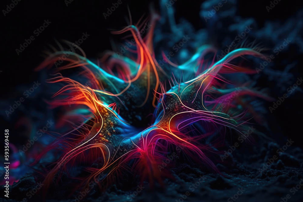 Colorful neon starfish. Generative AI