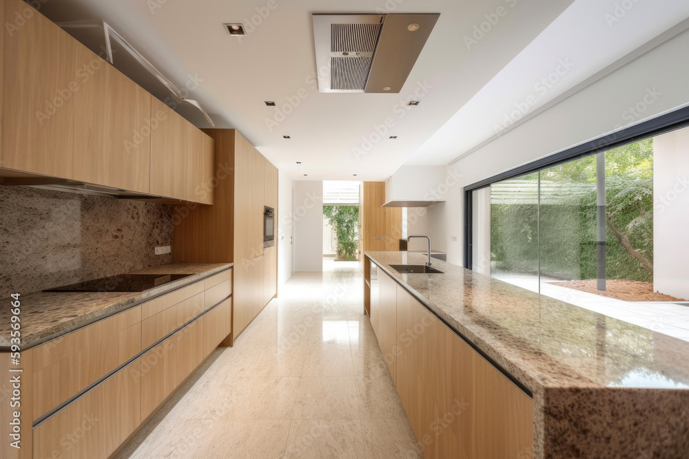 Beautiful modern kitchen with an island. Generative AI