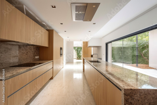 Beautiful modern kitchen with an island. Generative AI