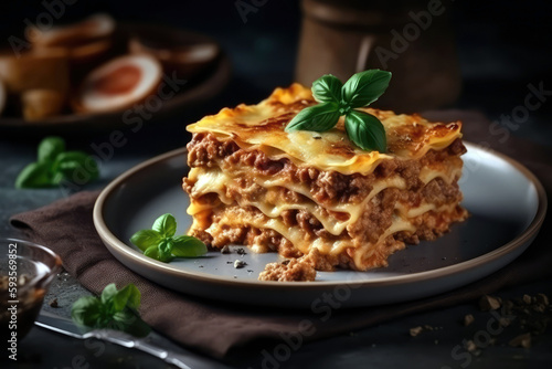 Lasagna On Plate. Generative AI