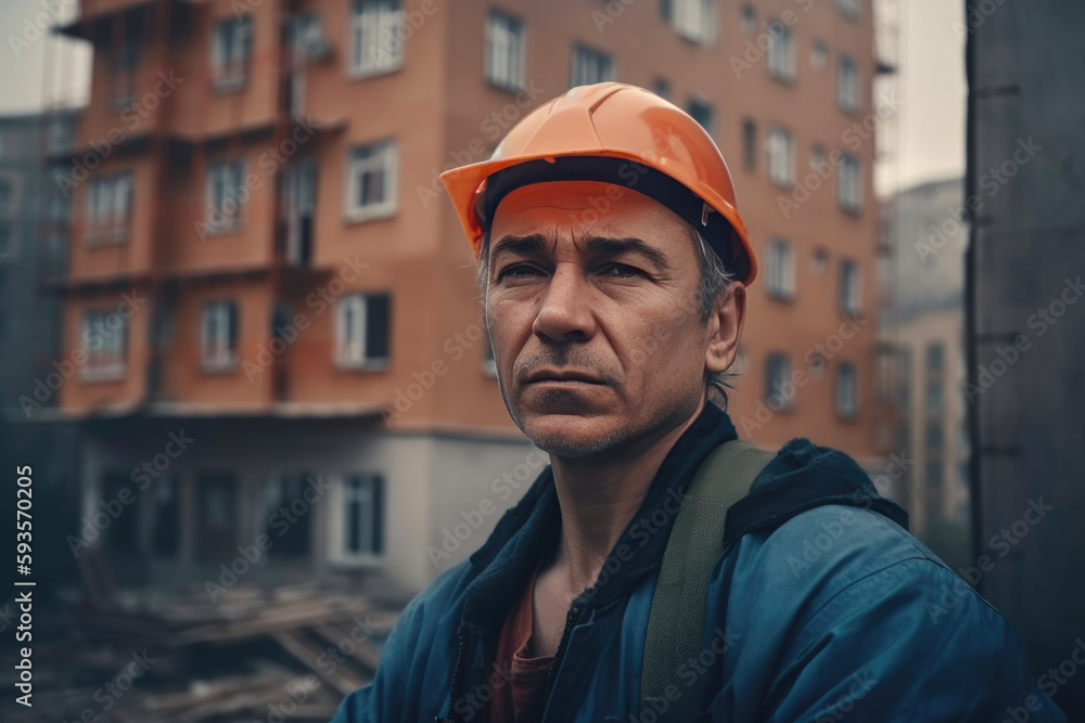 Portrait of a confident male builder. Generative AI