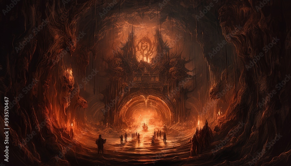 Portal to hell, featuring a terrifying gateway with fiery flames, smoke