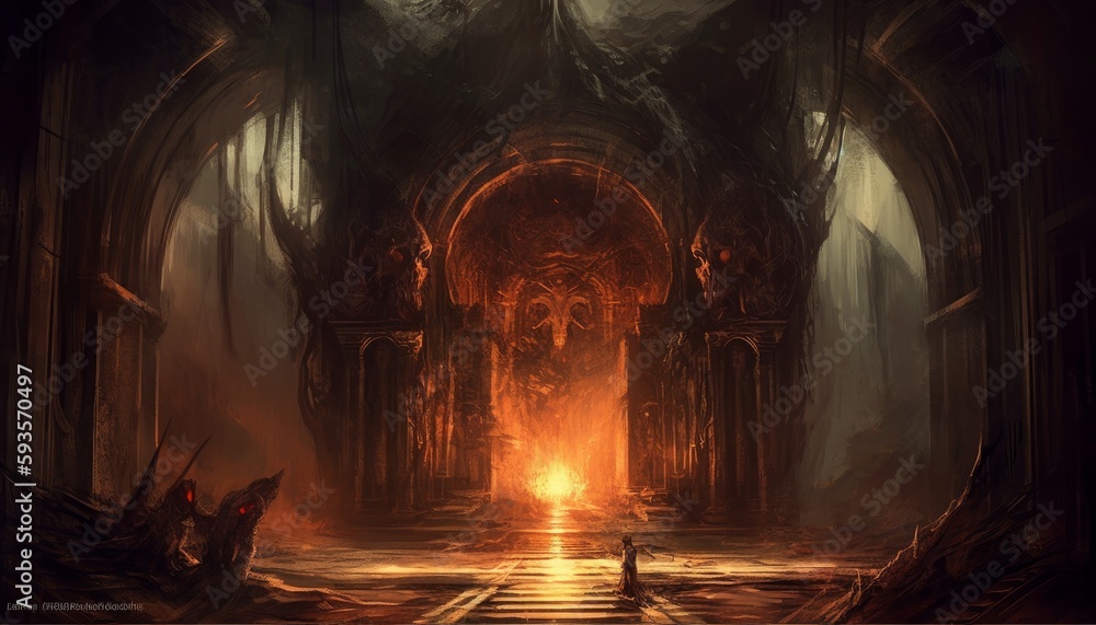 Portal to hell, featuring a terrifying gateway with fiery flames, smoke