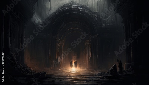 Portal to hell  featuring a terrifying gateway with fiery flames  smoke  and demonic creatures. The scene exudes an overwhelming sense of danger and dread  reminiscent of Dante s vision of the inferno