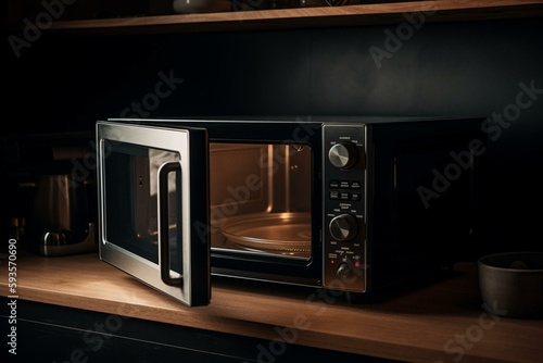 Minimalist Kitchen Appliance: Microwave in an Empty Background. Generative AI