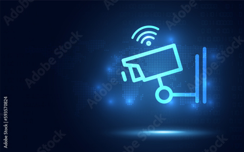 Futuristic security camera digital transformation abstract technology background. Innovative technology and Big data concept. Criminal observation and investigation concept. Vector illustration
