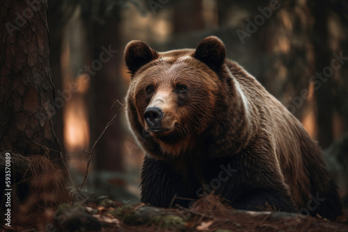 Brown bear in a forest. Generative AI
