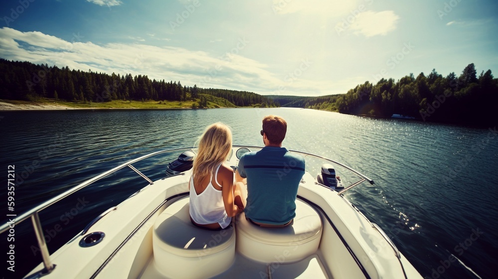 Fototapeta premium couple on a boat enjoy life generative ai